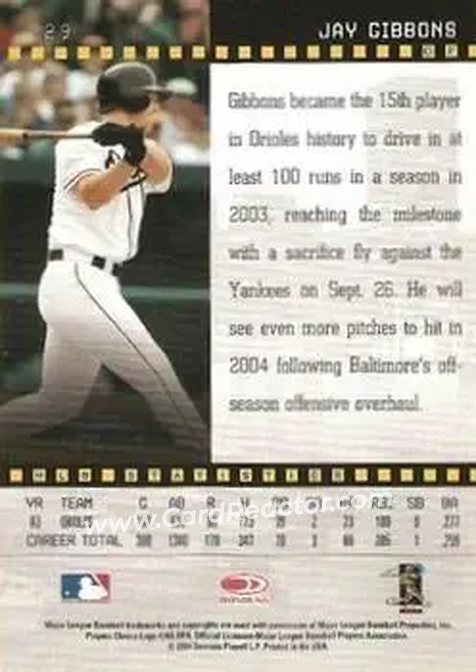 2004 Donruss Studio #29 - Jay Gibbons - Baltimore Orioles - Back