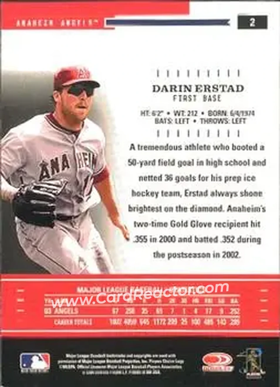 2004 Donruss Throwback Threads #2 - Darin Erstad - Anaheim Angels - Back