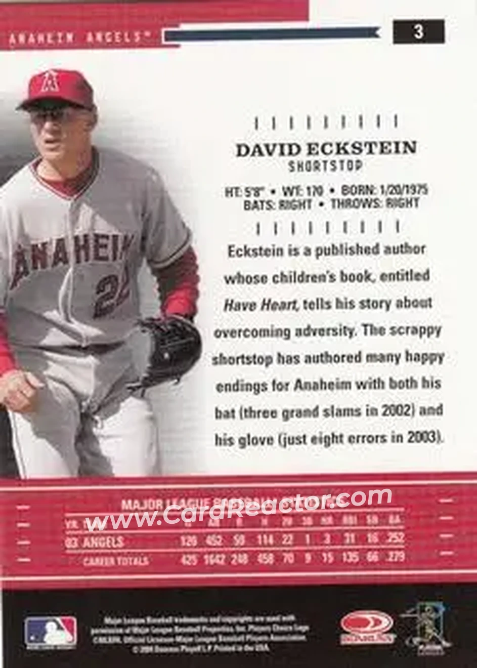 2004 Donruss Throwback Threads #3 - David Eckstein - Anaheim Angels - Back
