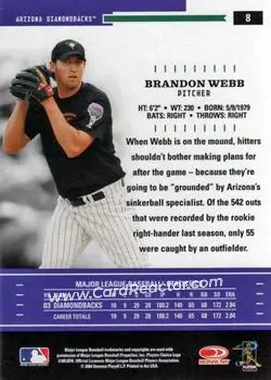 2004 Donruss Throwback Threads #8 - Brandon Webb - Arizona Diamondbacks - Back