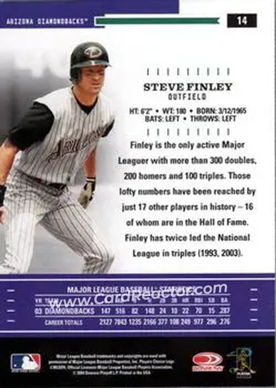 2004 Donruss Throwback Threads #14 - Steve Finley - Arizona Diamondbacks - Back