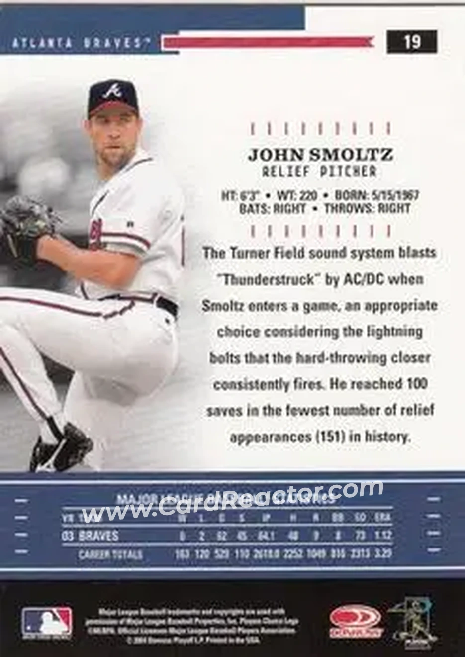 2004 Donruss Throwback Threads #19 - John Smoltz - Atlanta Braves - Back