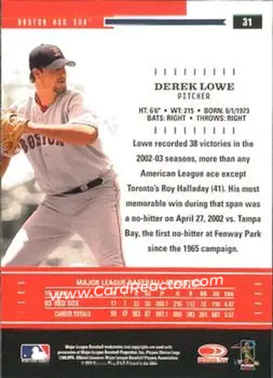 2004 Donruss Throwback Threads #31 - Derek Lowe - Boston Red Sox - Back