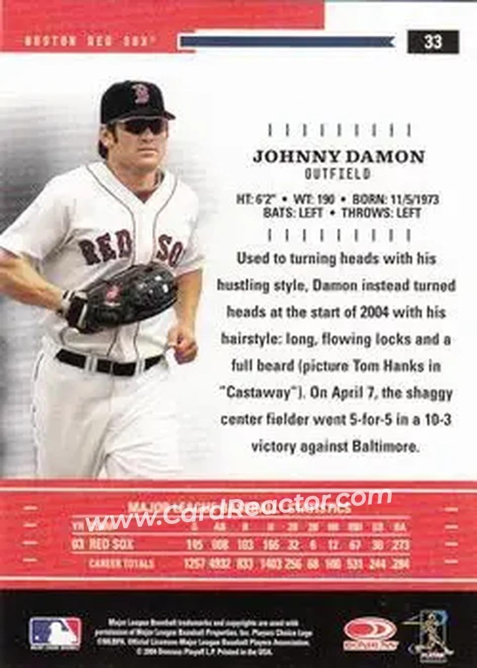 2004 Donruss Throwback Threads #33 - Johnny Damon - Boston Red Sox - Back