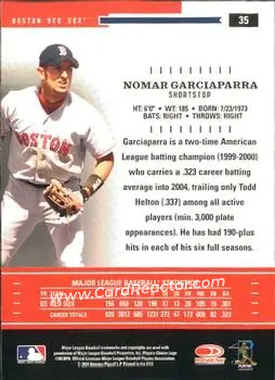 2004 Donruss Throwback Threads #35 - Nomar Garciaparra - Boston Red Sox - Back 2004 Donruss Throwback Threads #35 - Nomar Garciaparra - Boston Red Sox - Back