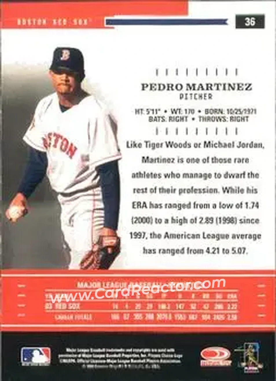 2004 Donruss Throwback Threads #36 - Pedro Martinez - Boston Red Sox - Back