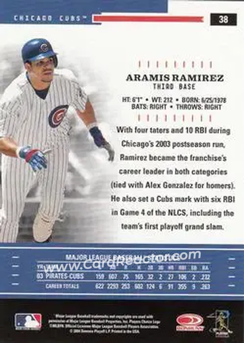 2004 Donruss Throwback Threads #38 - Aramis Ramirez - Chicago Cubs - Back