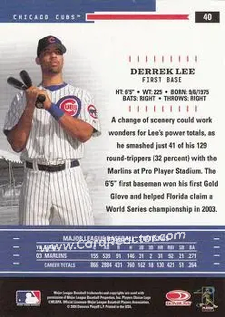 2004 Donruss Throwback Threads #40 - Derrek Lee - Chicago Cubs - Back