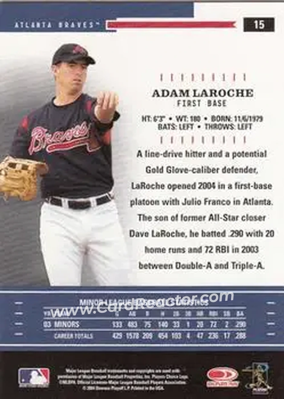 2004 Donruss Throwback Threads #15 - Adam LaRoche - Atlanta Braves - Back