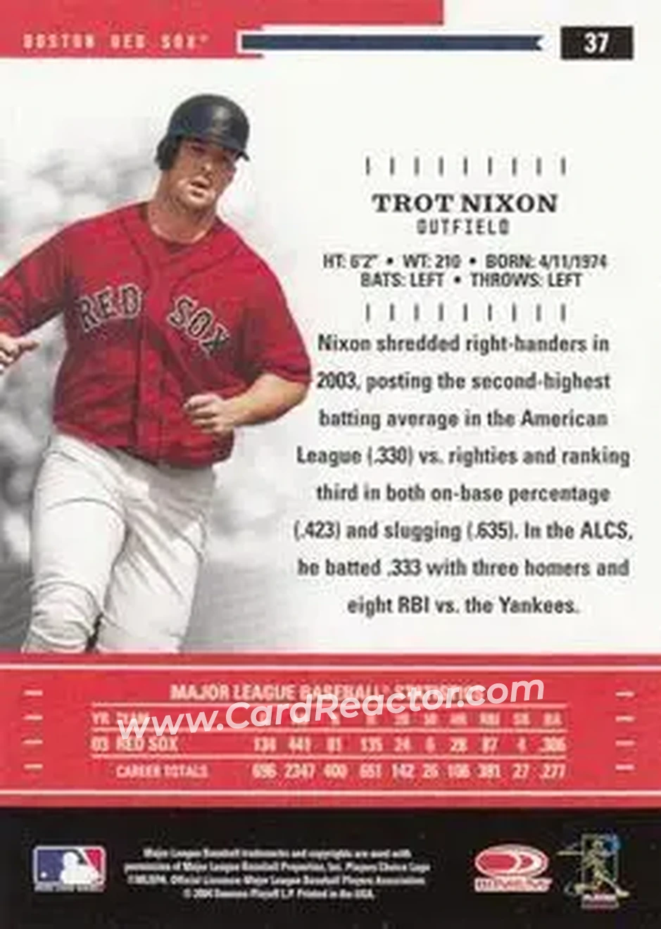 2004 Donruss Throwback Threads #37 - Trot Nixon - Boston Red Sox - Back