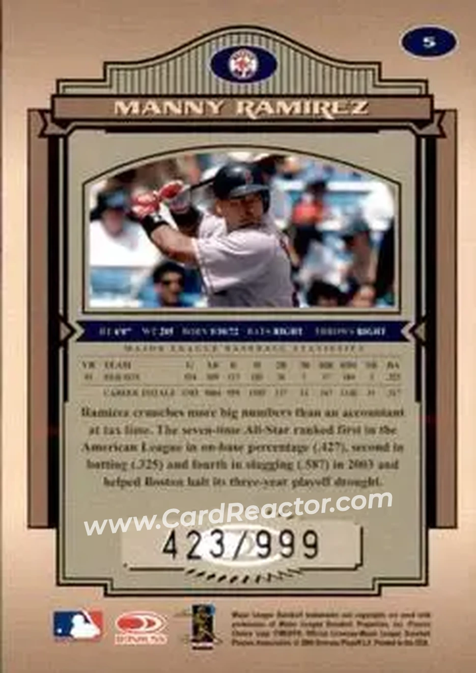 2004 Donruss Timeless Treasures #5 - Manny Ramirez - Boston Red Sox - Back 2004 Donruss Timeless Treasures #5 - Manny Ramirez - Boston Red Sox - Back