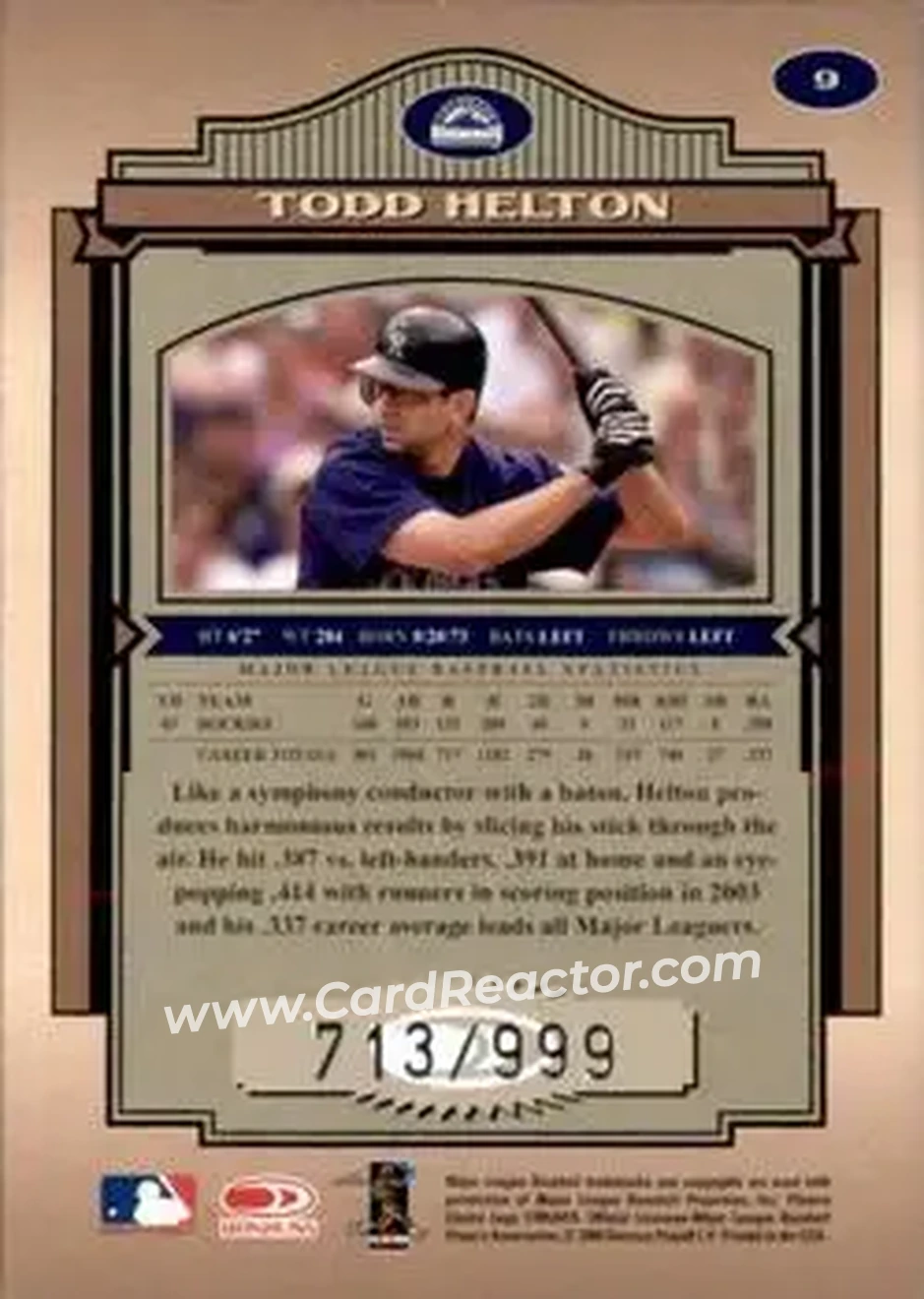 2004 Donruss Timeless Treasures #9 - Todd Helton - Colorado Rockies - Back