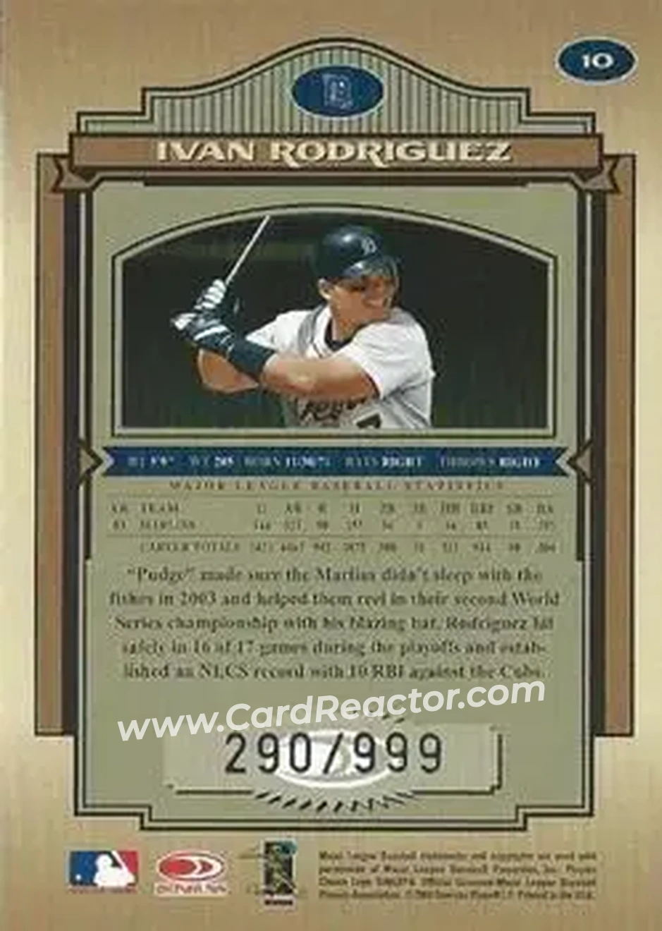 2004 Donruss Timeless Treasures #10 - Ivan Rodriguez - Detroit Tigers - Back