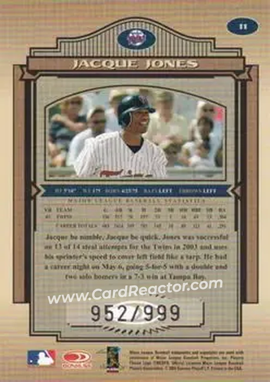 2004 Donruss Timeless Treasures #11 - Jacque Jones - Minnesota Twins - Back