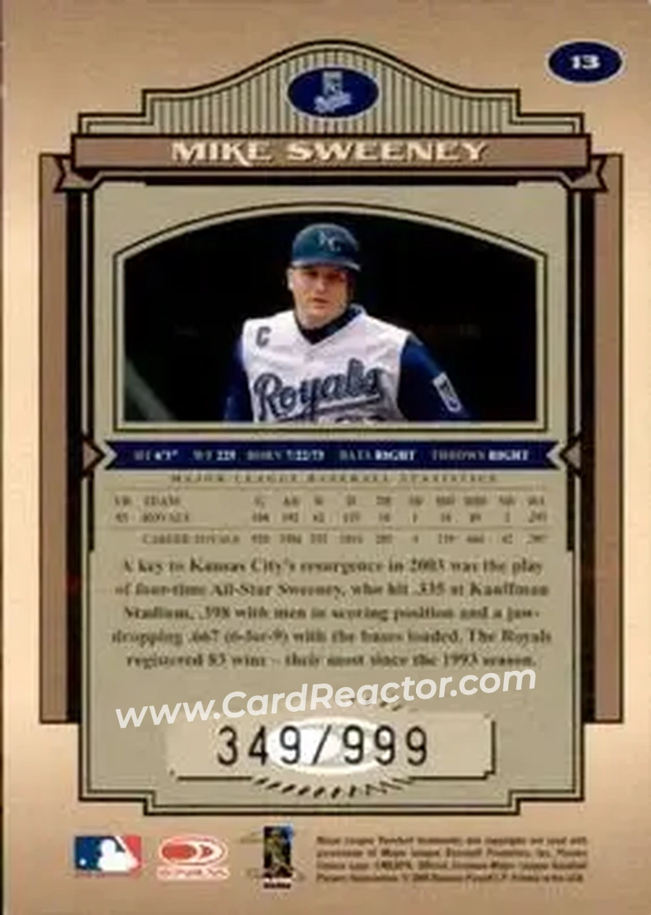 2004 Donruss Timeless Treasures #13 - Mike Sweeney - Kansas City Royals - Back 2004 Donruss Timeless Treasures #13 - Mike Sweeney - Kansas City Royals - Back