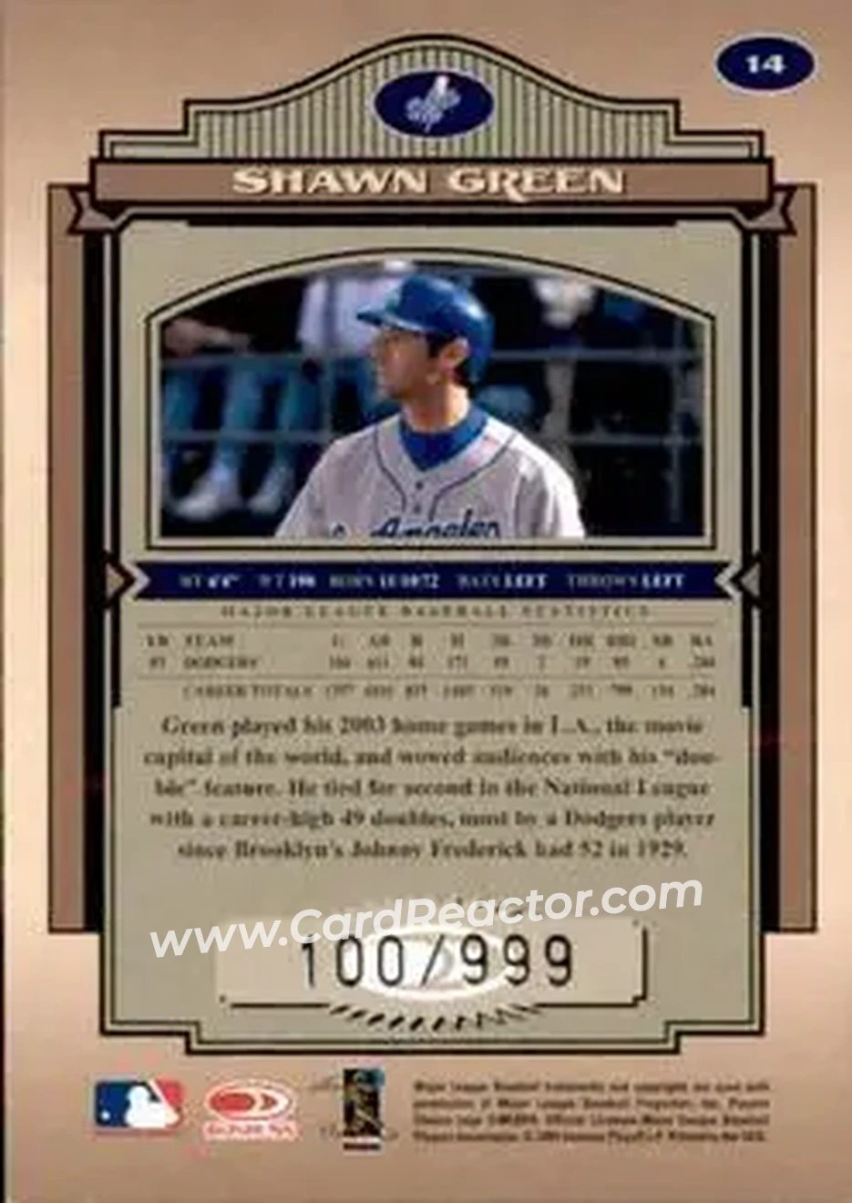 2004 Donruss Timeless Treasures #14 - Shawn Green - Los Angeles Dodgers - Back