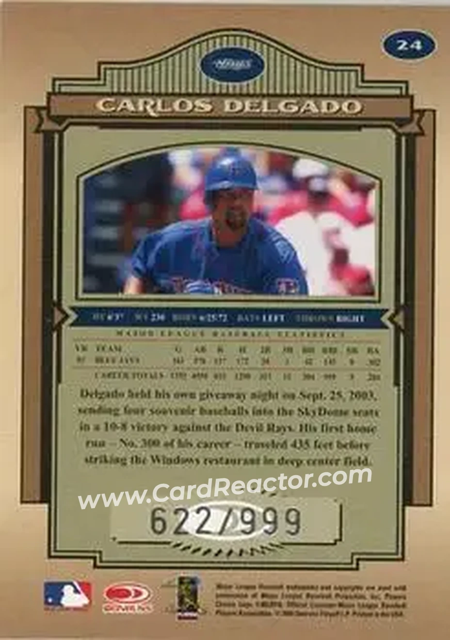 2004 Donruss Timeless Treasures #24 - Carlos Delgado - Toronto Blue Jays - Back