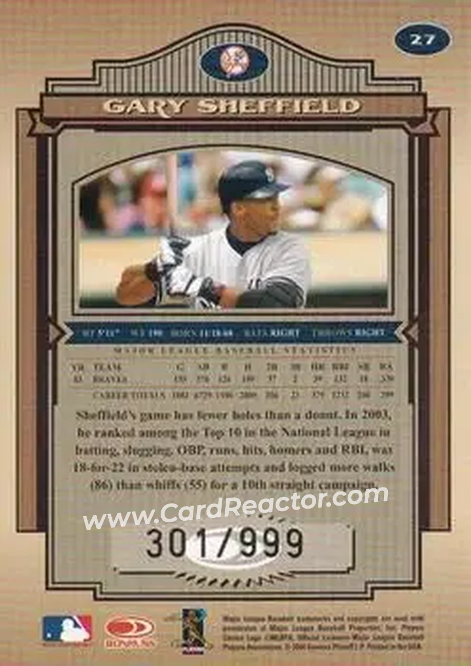 2004 Donruss Timeless Treasures #27 - Gary Sheffield - New York Yankees - Back