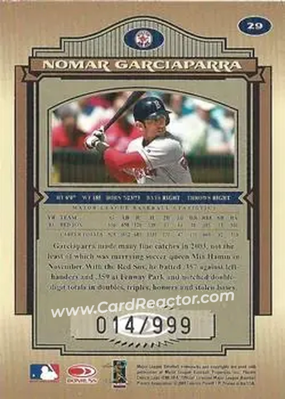 2004 Donruss Timeless Treasures #29 - Nomar Garciaparra - Boston Red Sox - Back