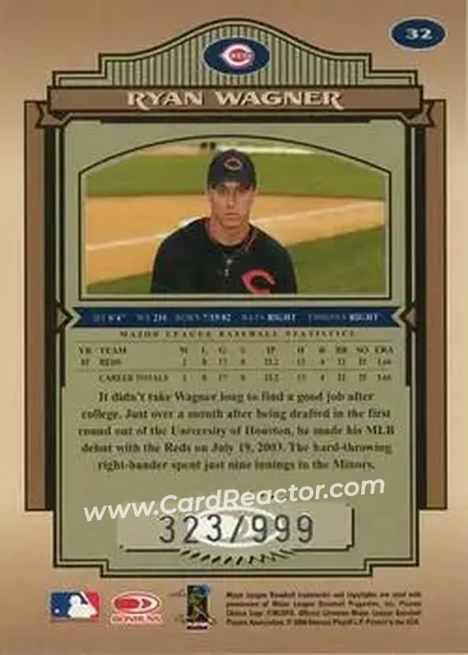 2004 Donruss Timeless Treasures #32 - Ryan Wagner - Cincinnati Reds - Back