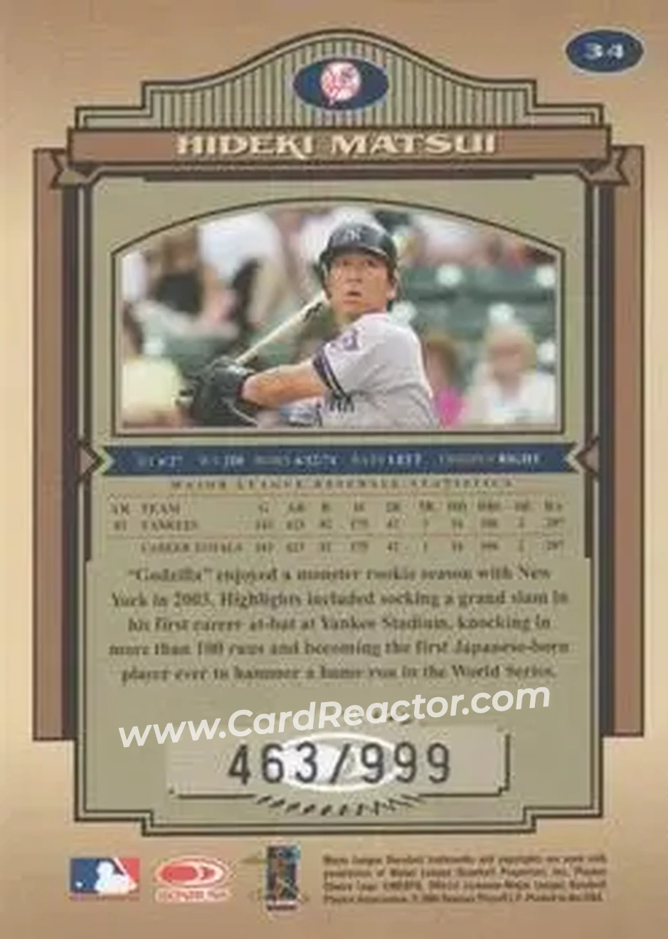 2004 Donruss Timeless Treasures #34 - Hideki Matsui - New York Yankees - Back 2004 Donruss Timeless Treasures #34 - Hideki Matsui - New York Yankees - Back
