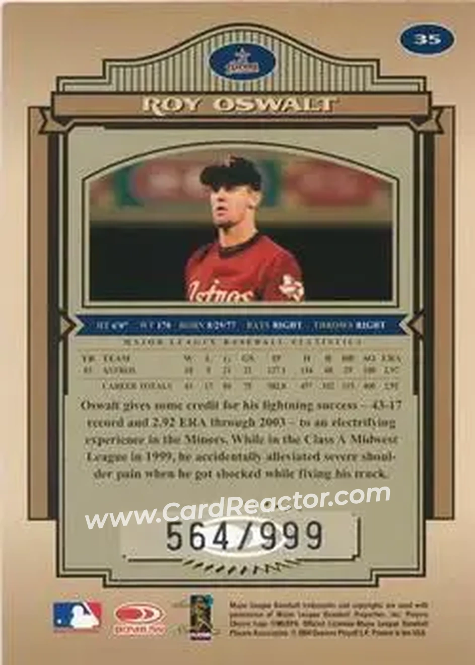 2004 Donruss Timeless Treasures #35 - Roy Oswalt - Houston Astros - Back
