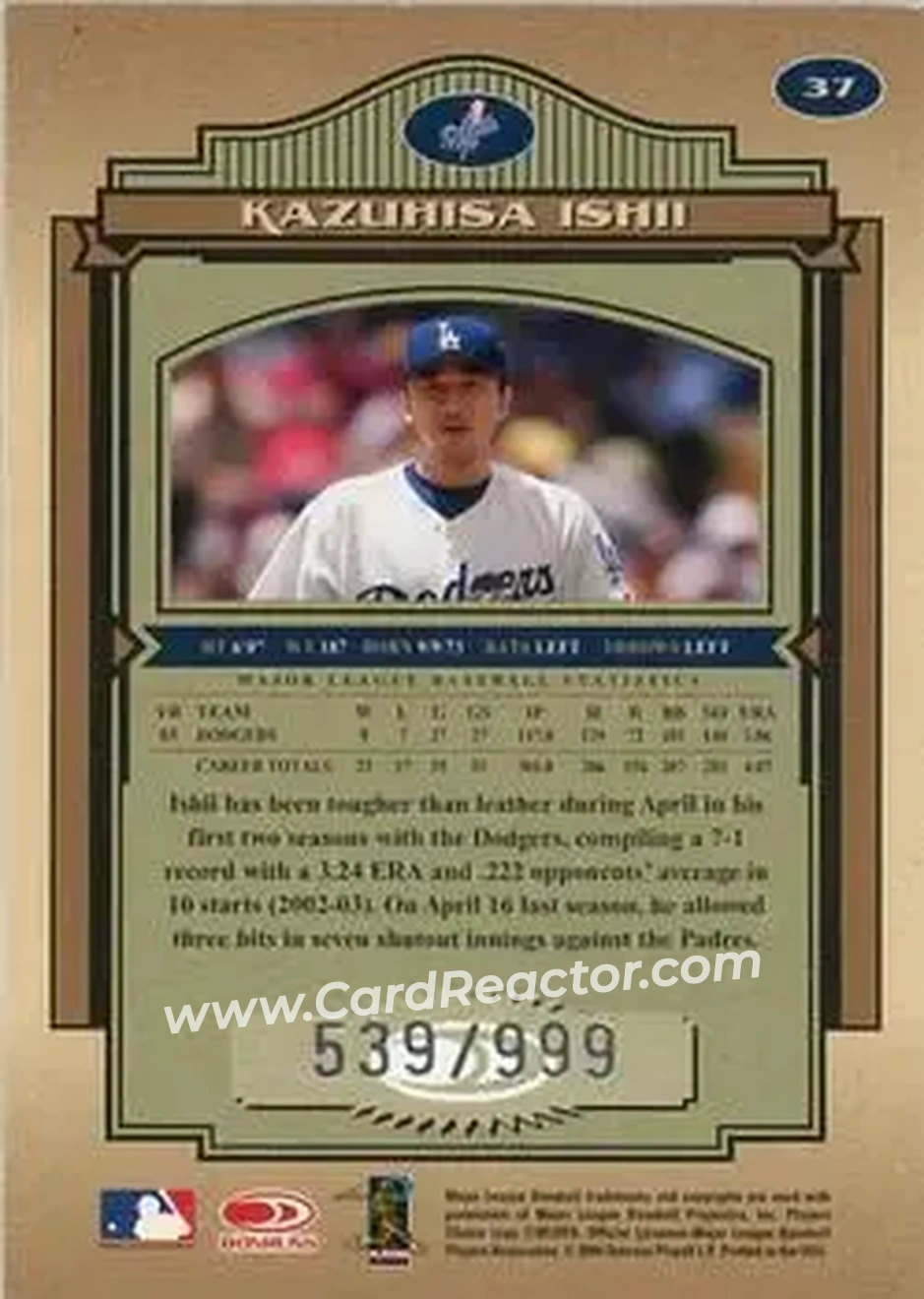 2004 Donruss Timeless Treasures #37 - Kazuhisa Ishii - Los Angeles Dodgers - Back