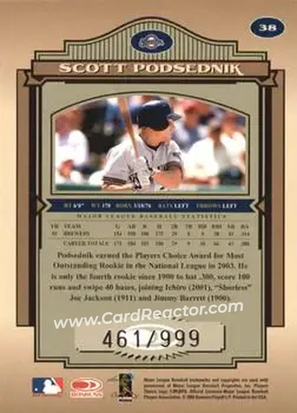 2004 Donruss Timeless Treasures #38 - Scott Podsednik - Milwaukee Brewers - Back