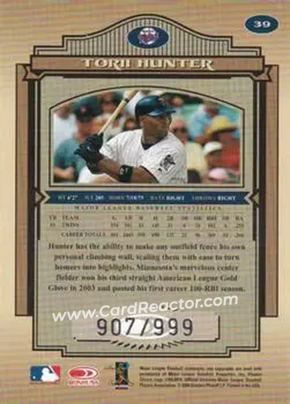 2004 Donruss Timeless Treasures #39 - Torii Hunter - Minnesota Twins - Back