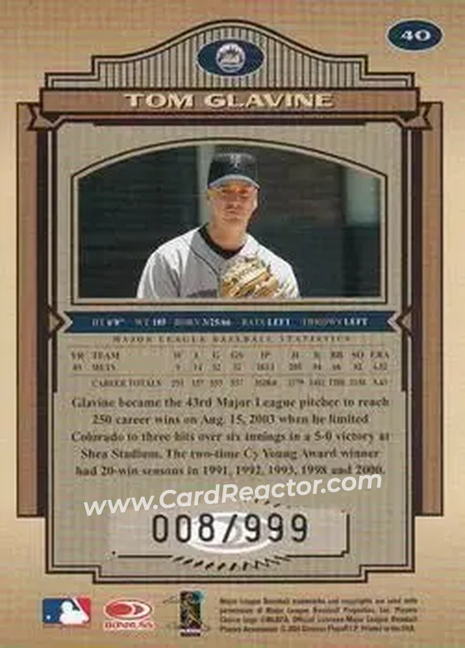 2004 Donruss Timeless Treasures #40 - Tom Glavine - New York Mets - Back