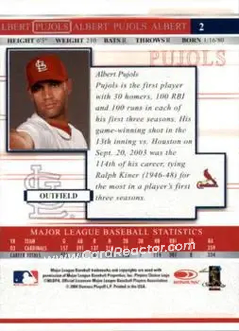 2004 Donruss Timelines #2 - Albert Pujols - St. Louis Cardinals - Back