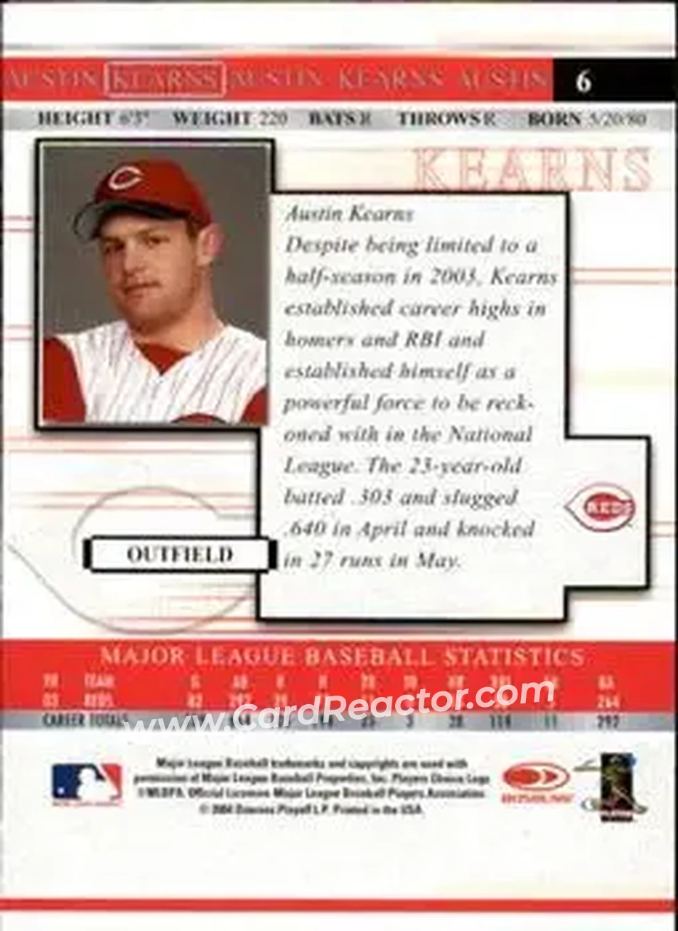 2004 Donruss Timelines #6 - Austin Kearns - Cincinnati Reds - Back