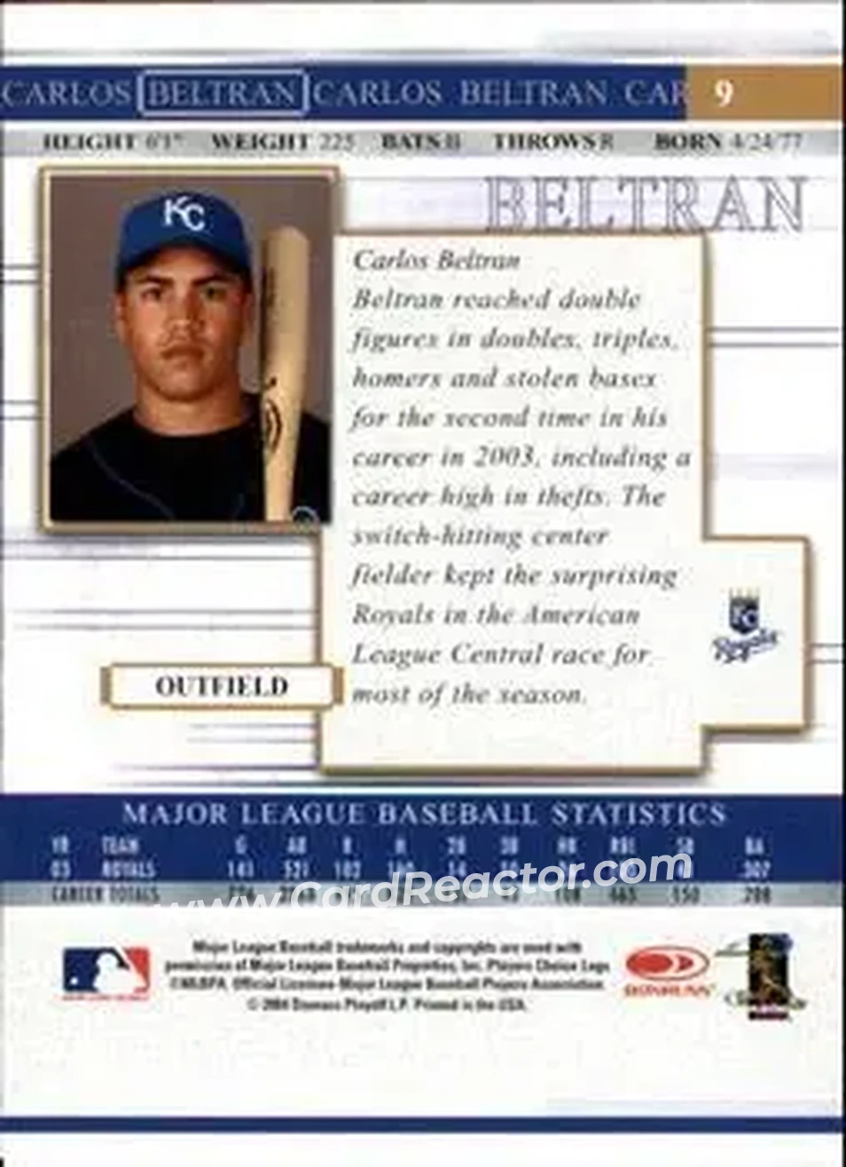 2004 Donruss Timelines #9 - Carlos Beltran - Kansas City Royals - Back