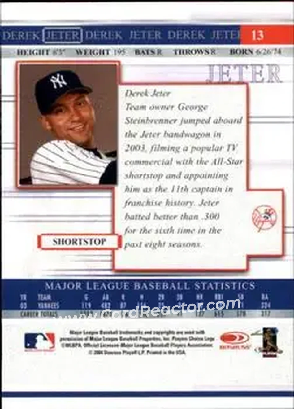 2004 Donruss Timelines #13 - Derek Jeter - New York Yankees - Back