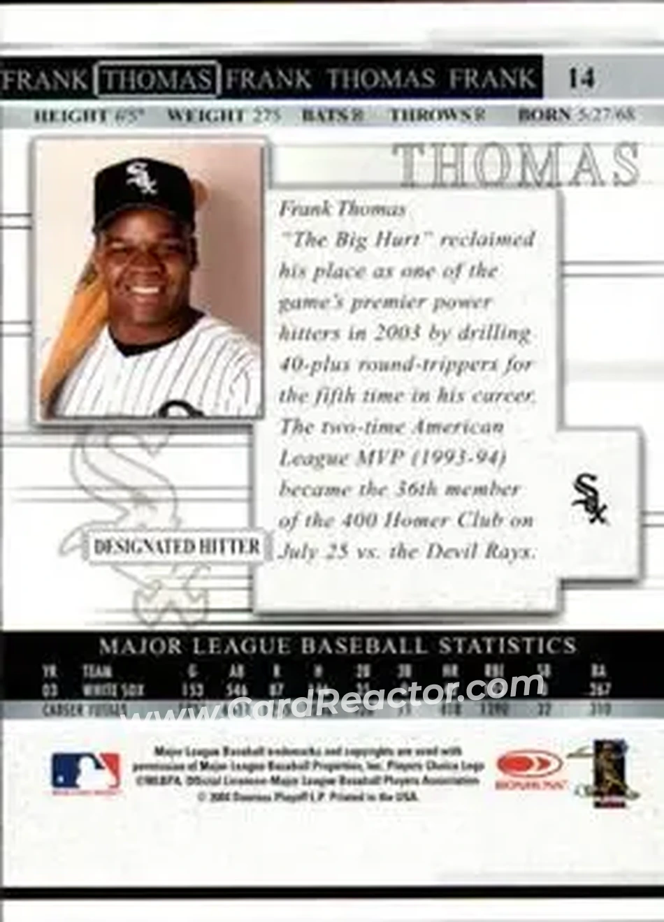 2004 Donruss Timelines #14 - Frank Thomas - Chicago White Sox - Back