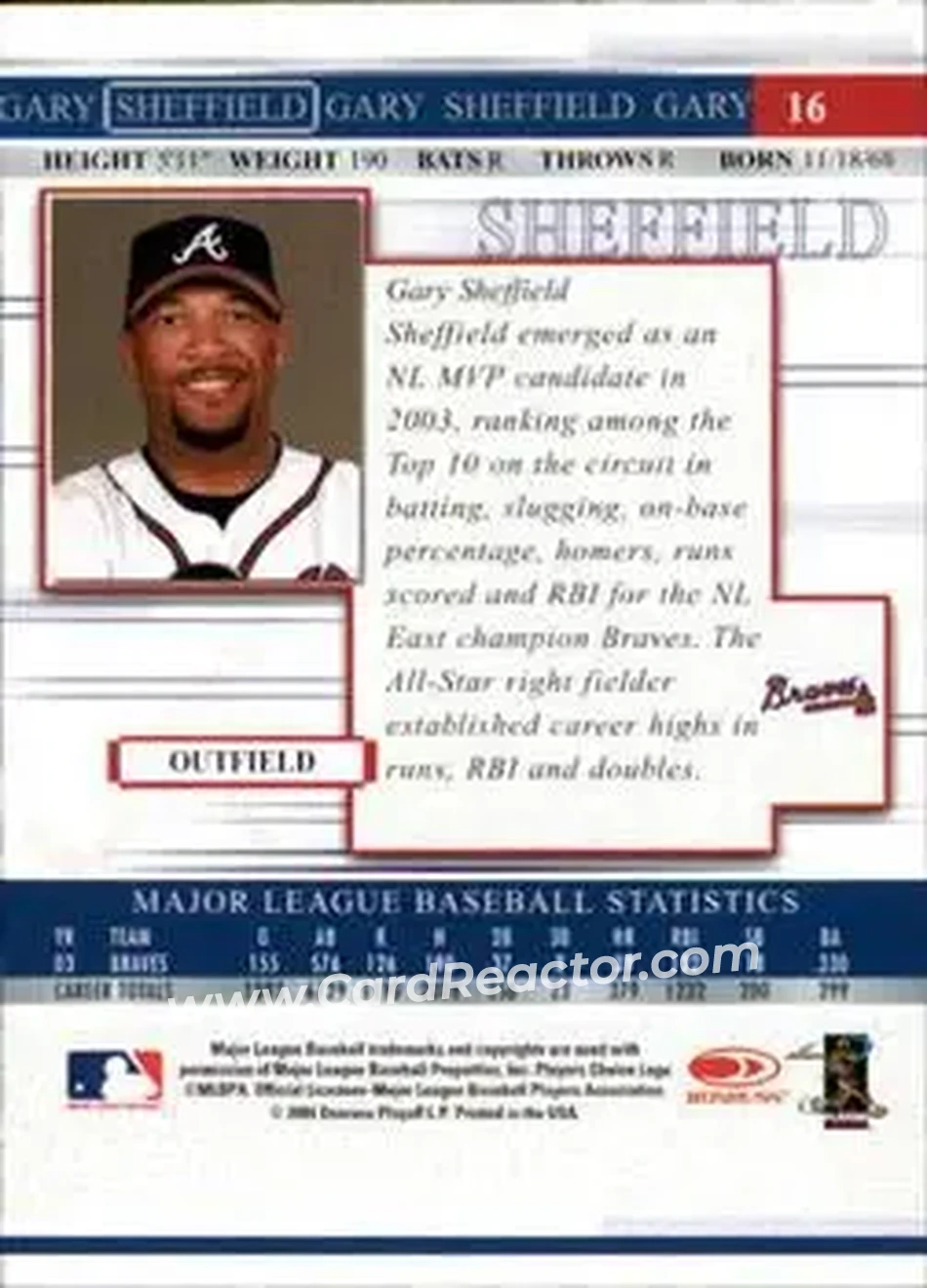 2004 Donruss Timelines #16 - Gary Sheffield - Atlanta Braves - Back