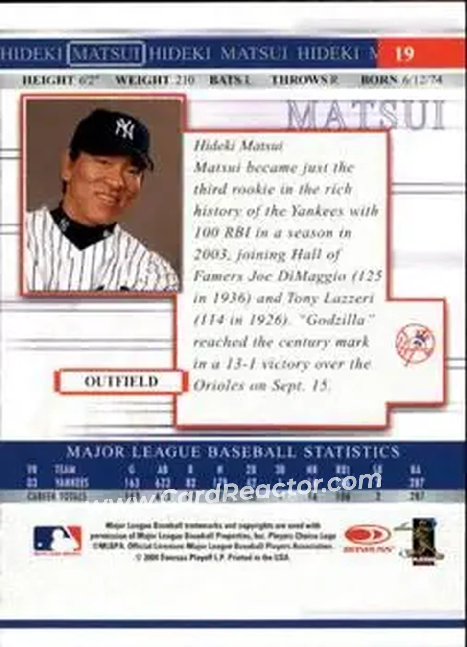 2004 Donruss Timelines #19 - Hideki Matsui - New York Yankees - Back
