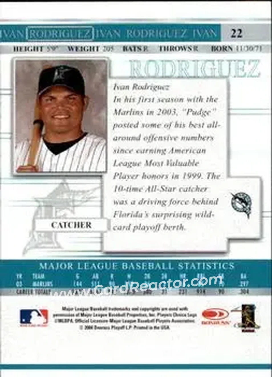 2004 Donruss Timelines #22 - Ivan Rodriguez - Florida Marlins - Back