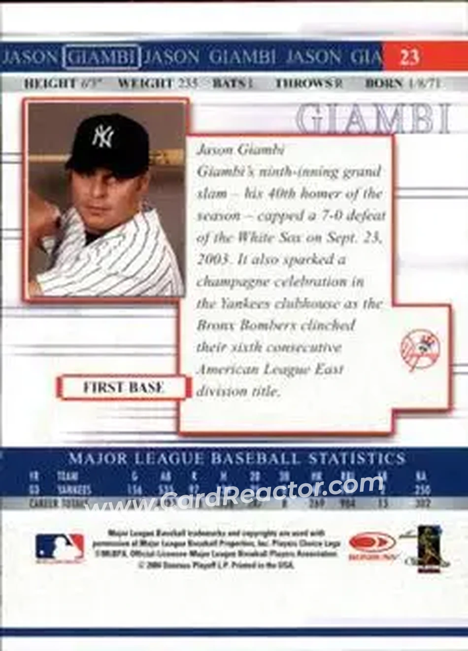 2004 Donruss Timelines #23 - Jason Giambi - New York Yankees - Back 2004 Donruss Timelines #23 - Jason Giambi - New York Yankees - Back