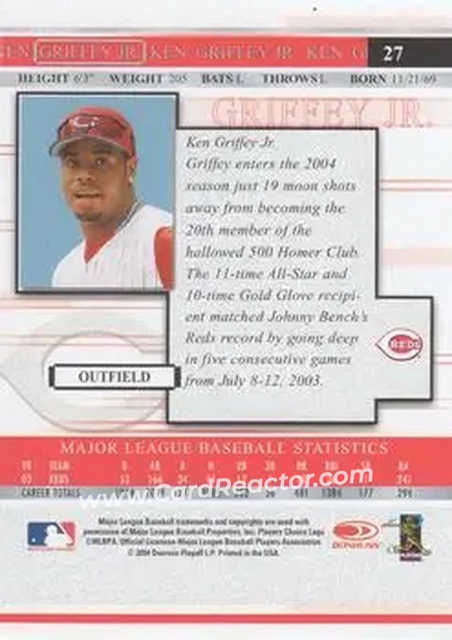 2004 Donruss Timelines #27 - Ken Griffey Jr. - Cincinnati Reds - Back