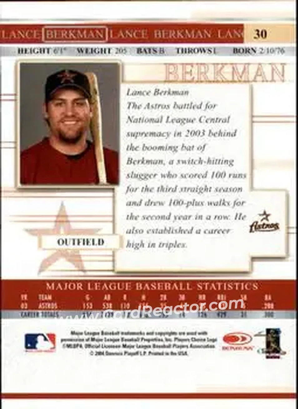 2004 Donruss Timelines #30 - Lance Berkman - Houston Astros - Back