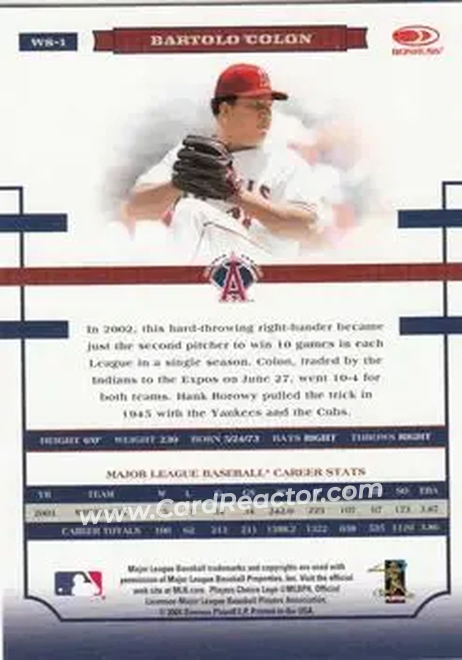 2004 Donruss World Series #WS-1 - Bartolo Colon - Anaheim Angels - Back