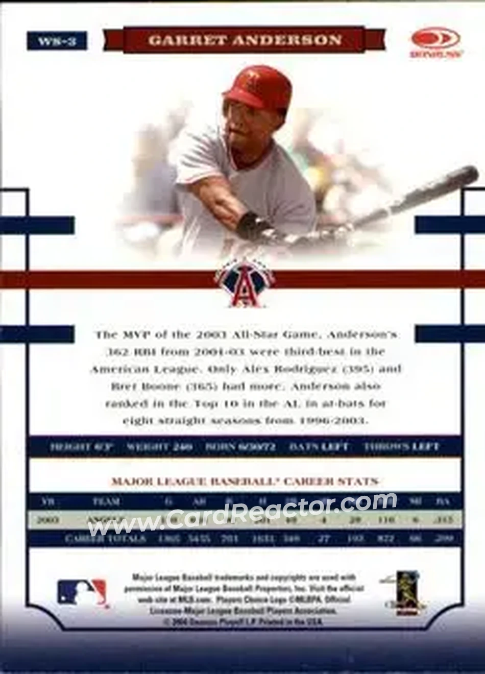 2004 Donruss World Series #WS-3 - Garret Anderson - Anaheim Angels - Back 2004 Donruss World Series #WS-3 - Garret Anderson - Anaheim Angels - Back