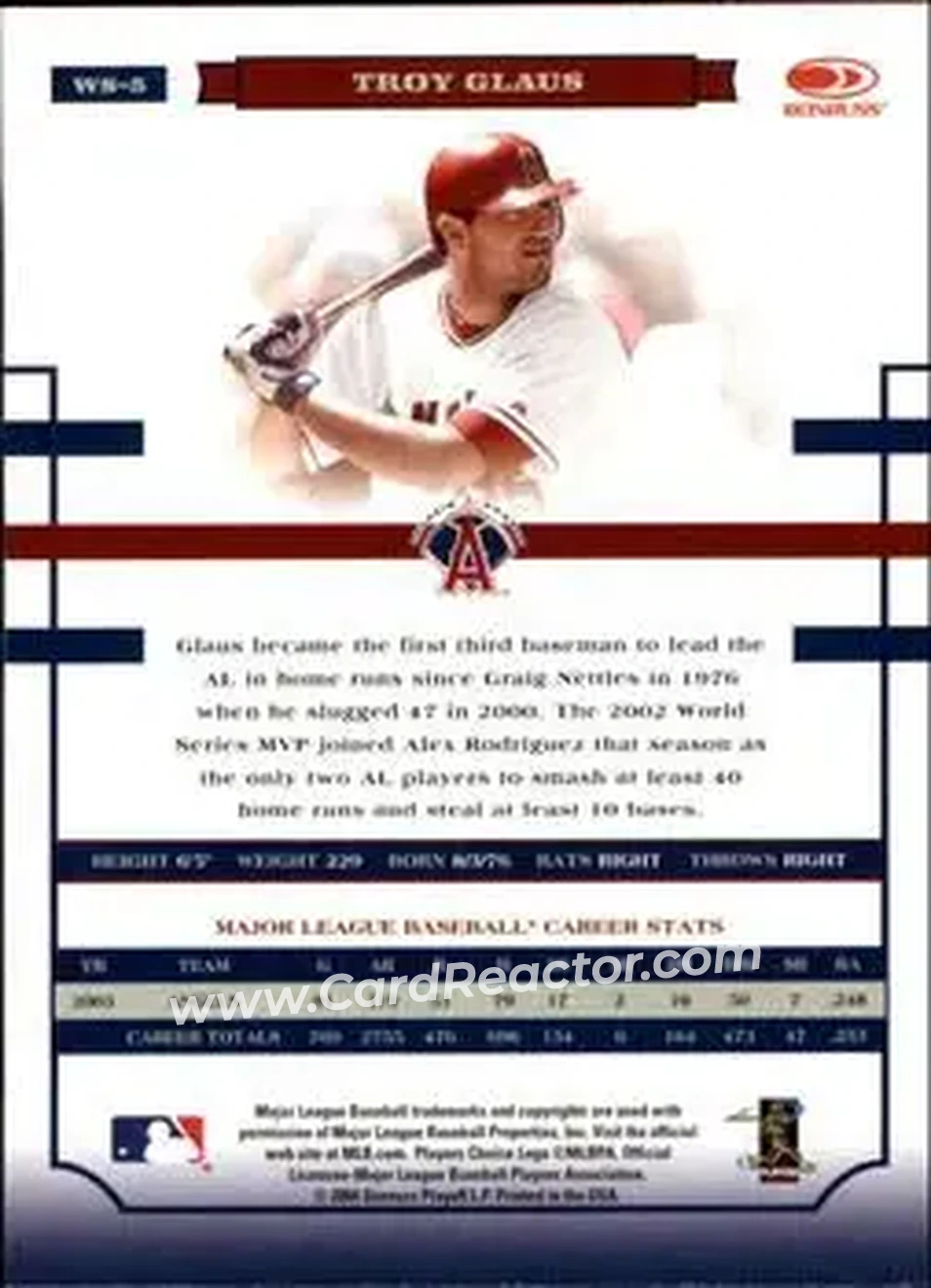 2004 Donruss World Series #WS-5 - Troy Glaus - Anaheim Angels - Back
