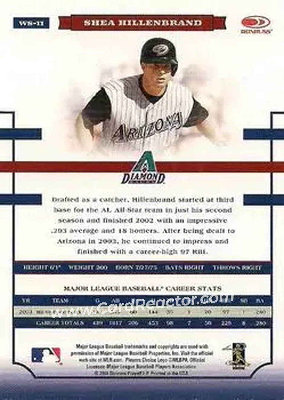 2004 Donruss World Series #WS-11 - Shea Hillenbrand - Arizona Diamondbacks - Back