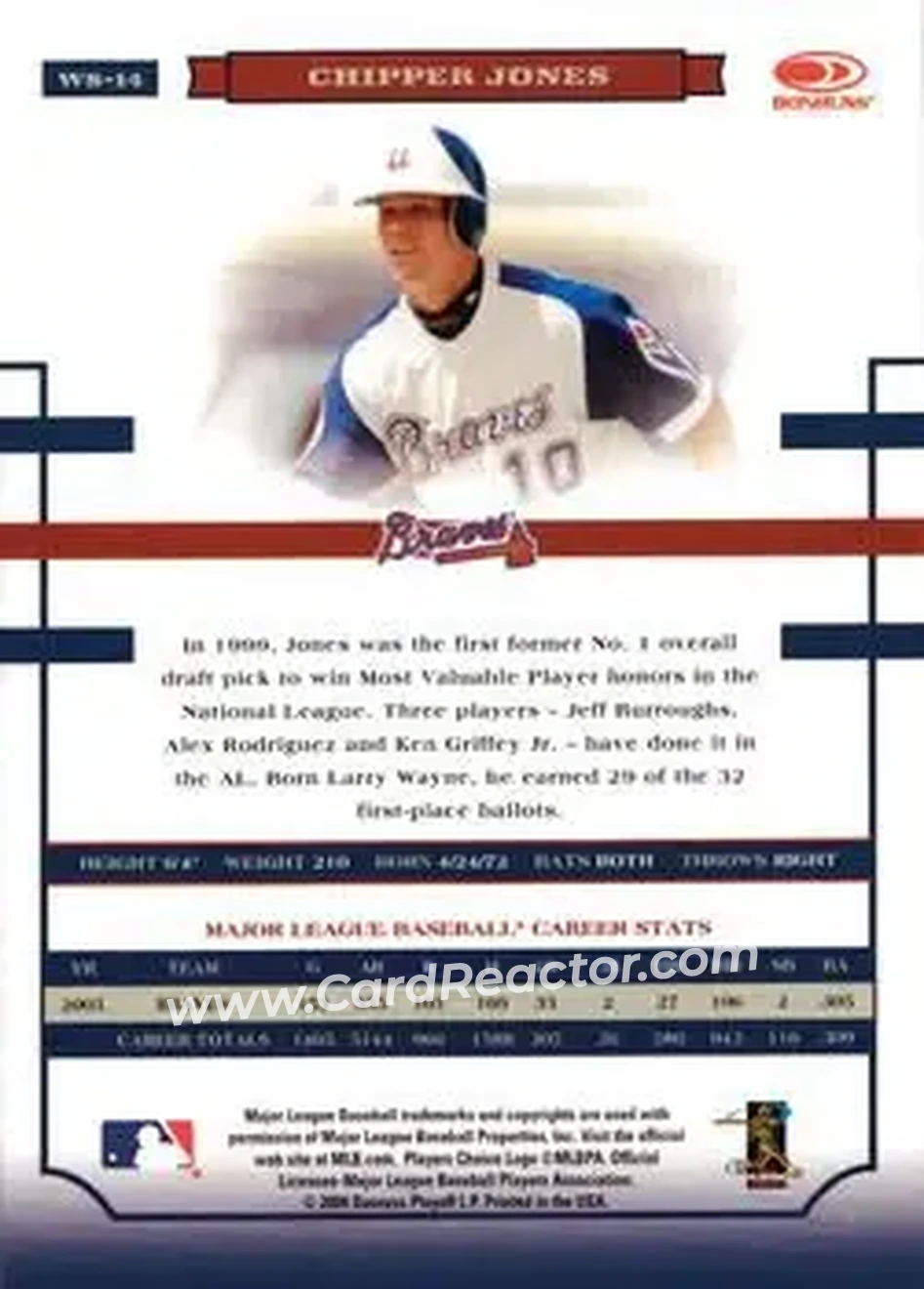 2004 Donruss World Series #WS-14 - Chipper Jones - Atlanta Braves - Back