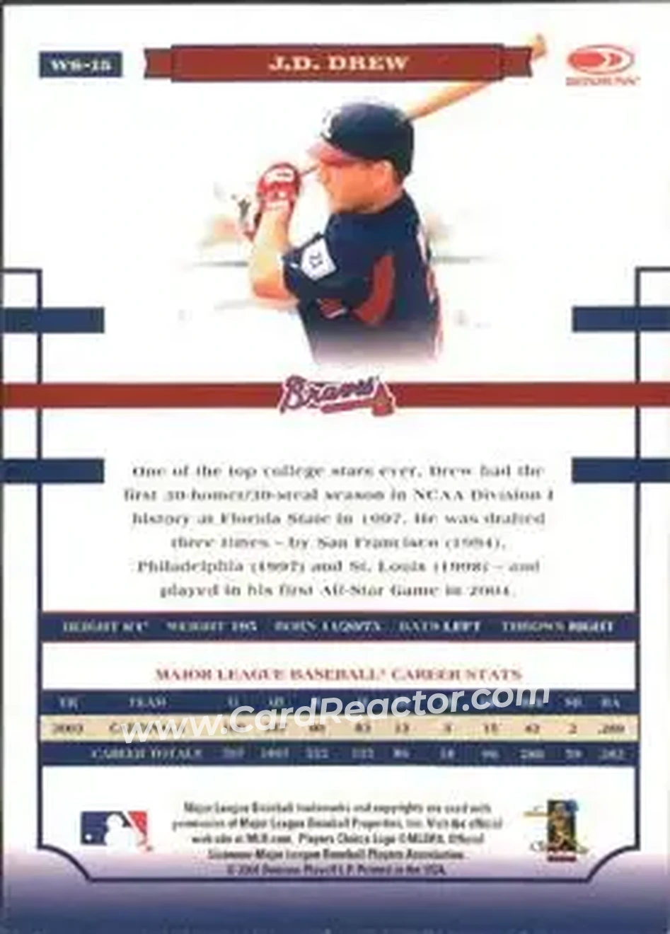 2004 Donruss World Series #WS-15 - J.D. Drew - Atlanta Braves - Back