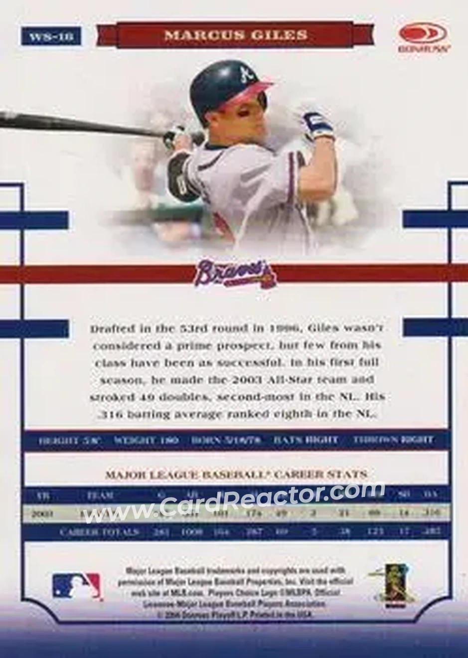 2004 Donruss World Series #WS-16 - Marcus Giles - Atlanta Braves - Back