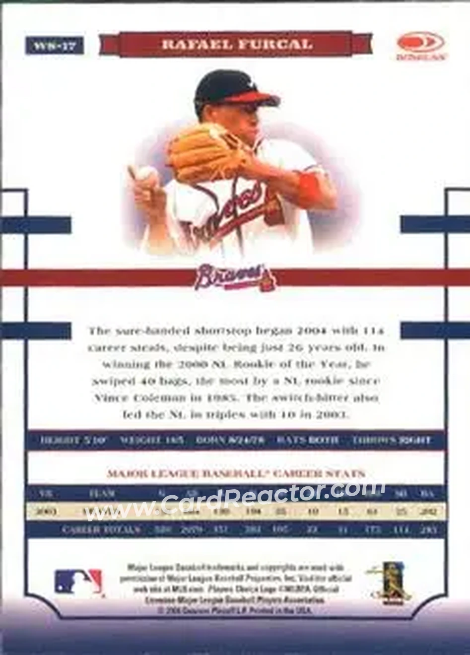 2004 Donruss World Series #WS-17 - Rafael Furcal - Atlanta Braves - Back 2004 Donruss World Series #WS-17 - Rafael Furcal - Atlanta Braves - Back