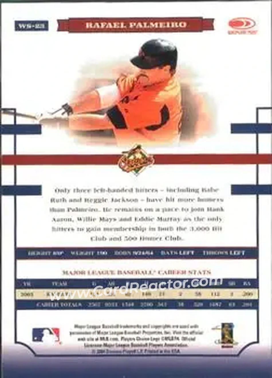2004 Donruss World Series #WS-23 - Rafael Palmeiro - Baltimore Orioles - Back